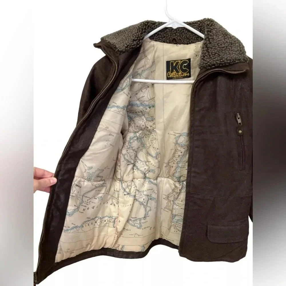 Brown grain leather bomber jacket